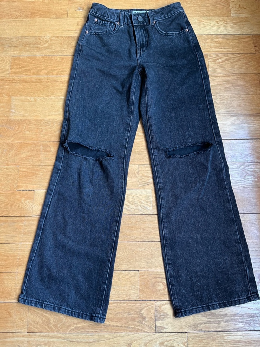 Garage Black Wide-Leg Jeans with Distressed Knees